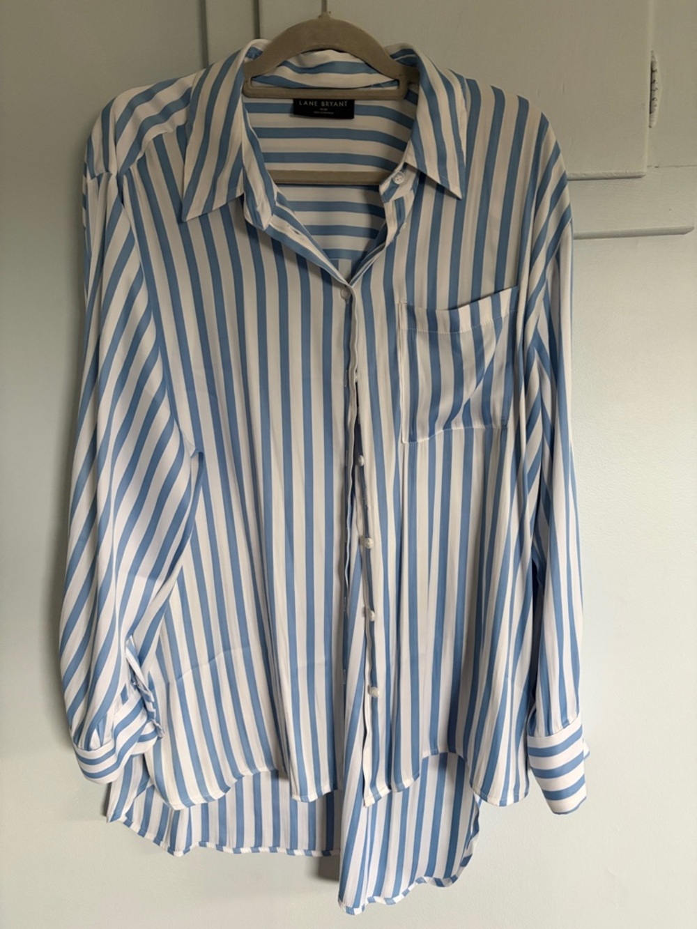 Lane Bryant Blue & White Vertical Stripe Button-Down Shirt